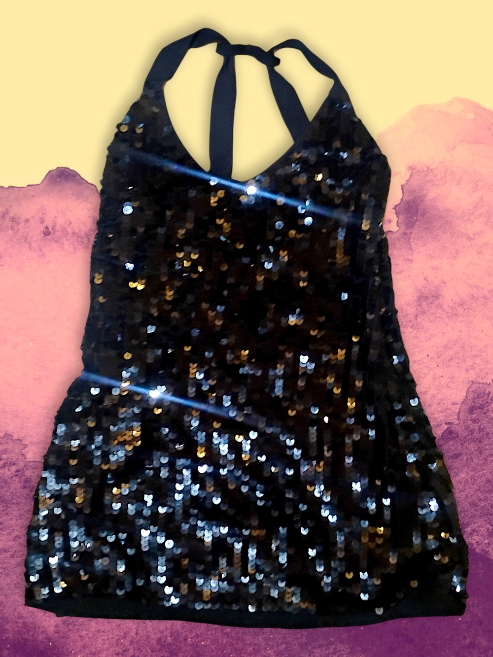Women's Sequin Sprappy Halter Mini Dress Black Size Large Stretchy Date Night - Picture 8 of 8